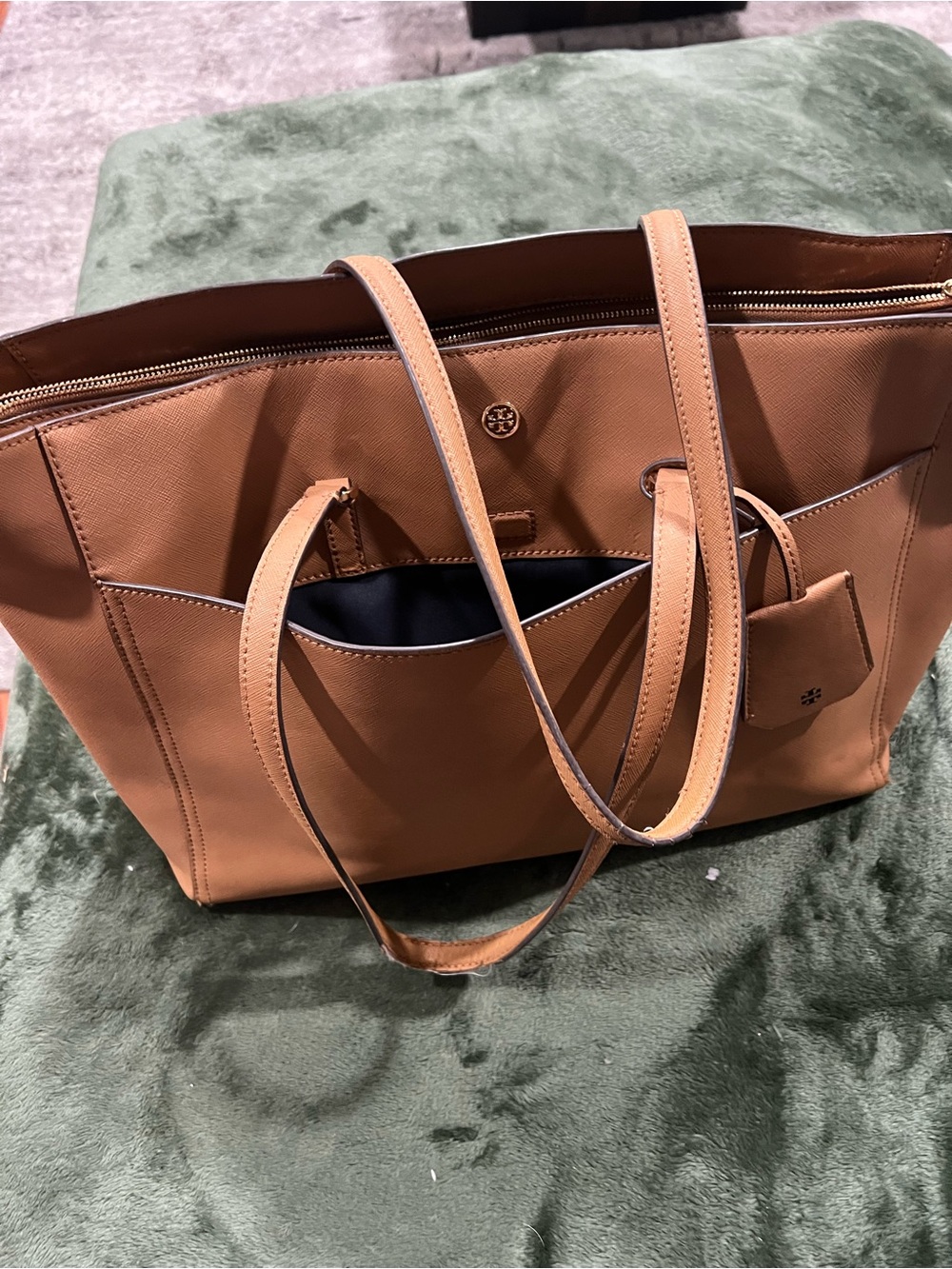 Tory Burch Cognac Brown Leather Double-Handle Tote